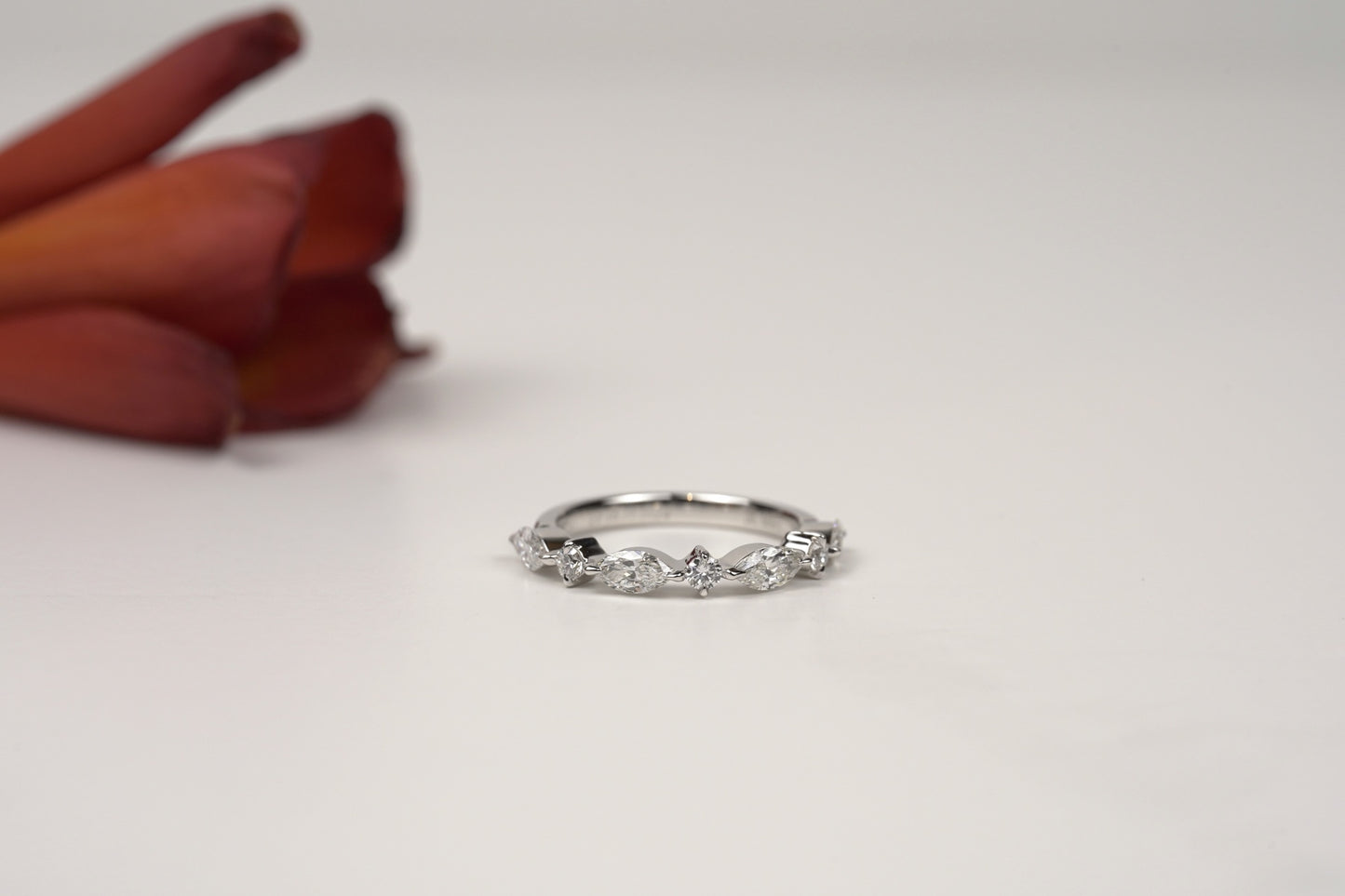 MINUET (1/2)| ALTERNATING MARQUISE AND ROUND DIAMOND ACCENT WEDDING BAND