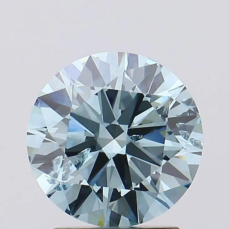 2.01ct Round Lab Grown Diamond (Fancy Vivid Green Blue, Clarity SI2, Cut ID, IGI)