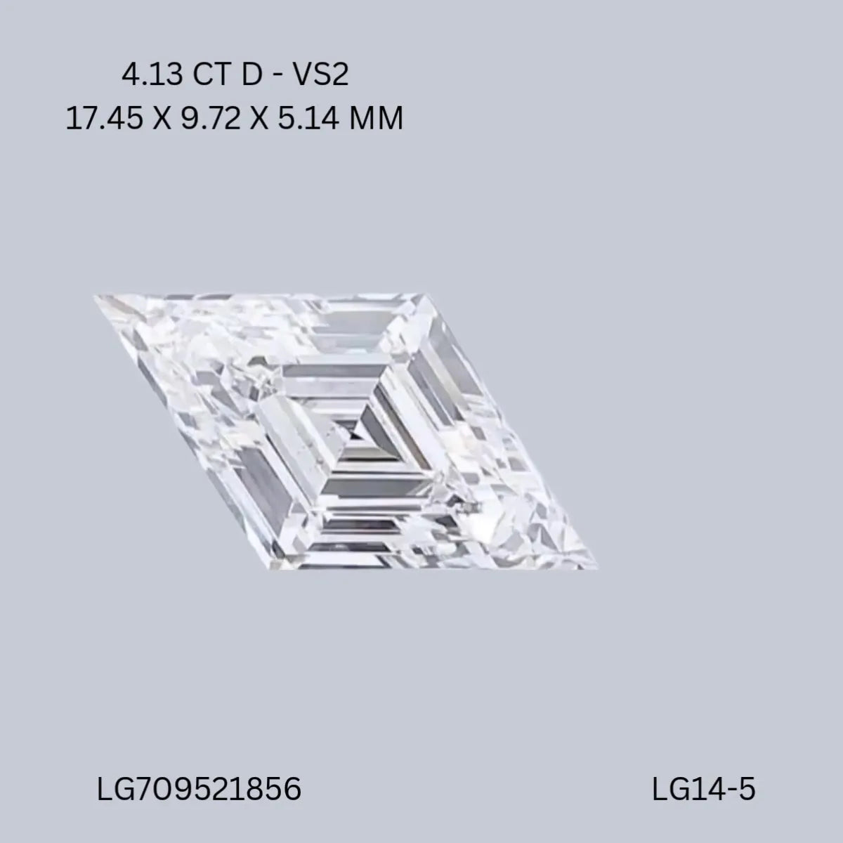 4.13ct Lozenge Lab Grown Diamond (Colour D, Clarity VS2, IGI Certified)